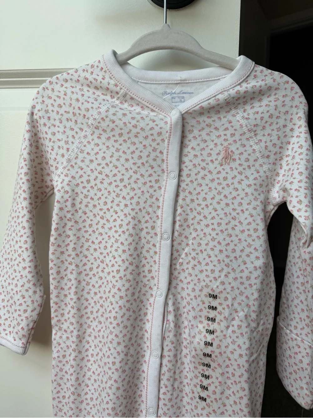 Ralph Lauren White Footed One-Piece with Pink Floral Print